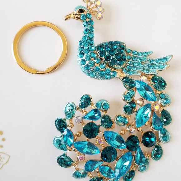 Jumbo Blue Peacock Pendant Purse Charm Key Ring NWT - Picture 5 of 10